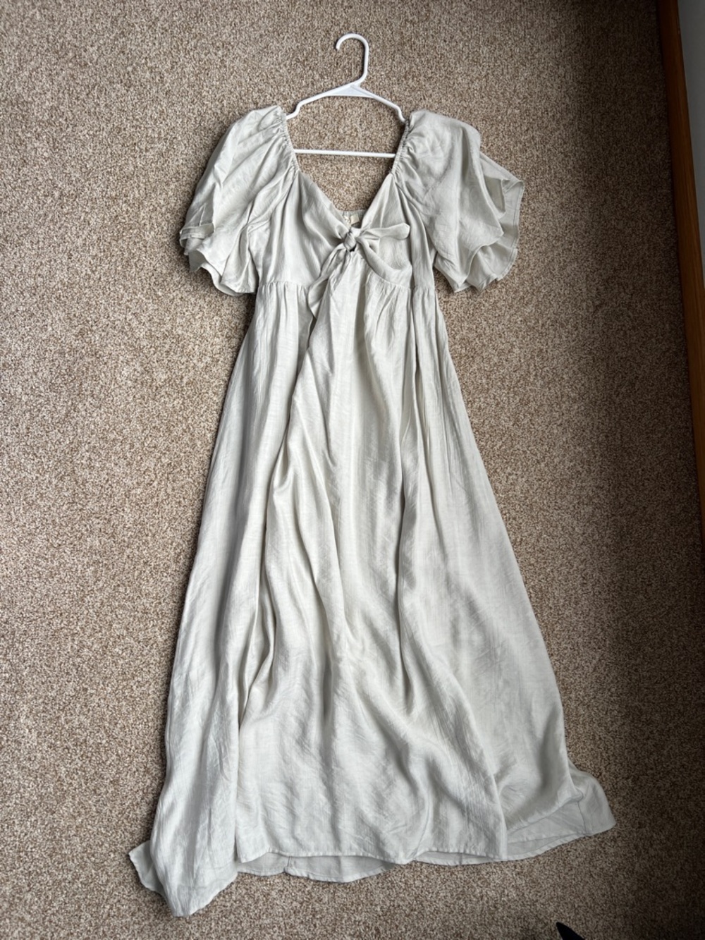 Front Tie Ruffle Midi Dress in Silver Sage - Picture 2 of 5